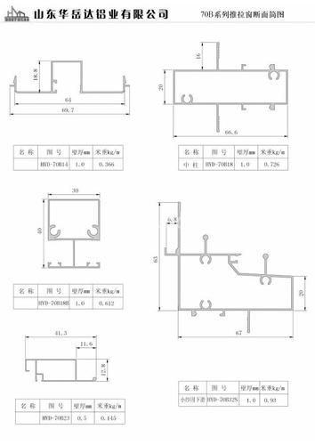 本公司供应70B系列推拉窗断面简图