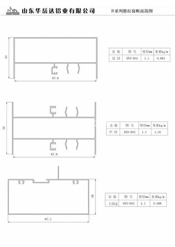 本公司供應R系列推拉窗斷面簡圖