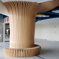 座椅造型铝板包柱子异形铝格栅木纹